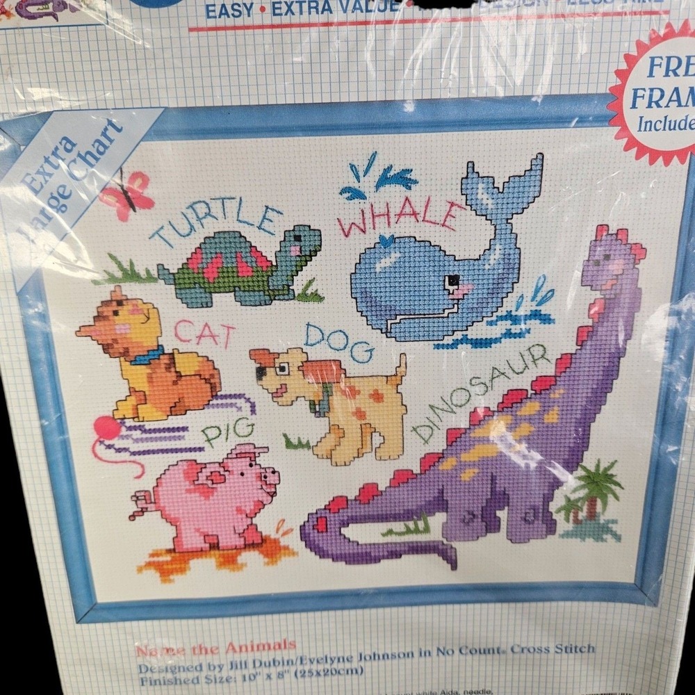 Dimensions Name the Animals Counted Cross Stitch Kit Frame Included Kids Sealed